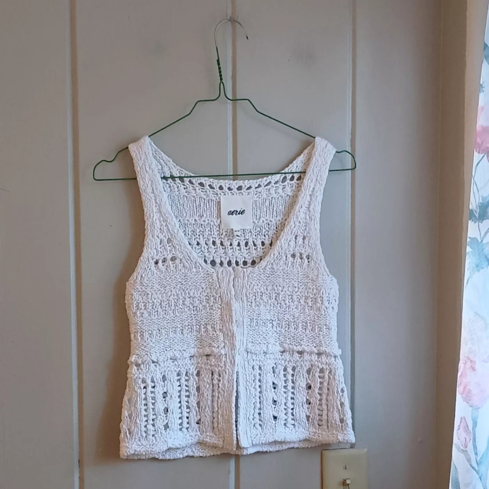 White Knit Crochet Tank Top